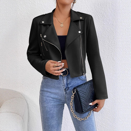 Damen Modische Bikerjacke aus Kunstleder