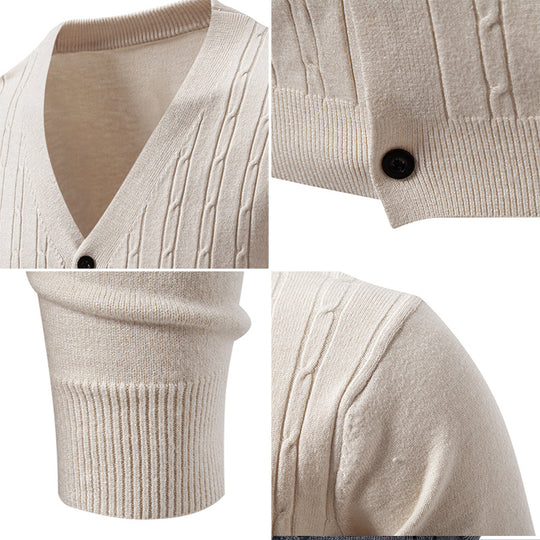 Herren Feinstrick-Cardigan mit V-Ausschnitt und vertikalem Zopfmuster Shop Nory