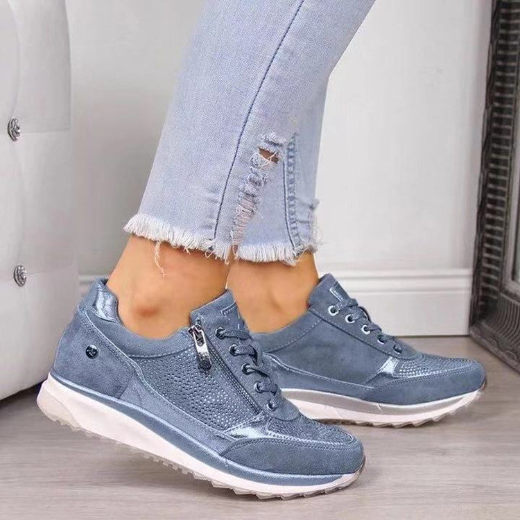 Damen Casual-Keil-Sneaker aus Velours- und Meshmix mit seitlichem Reißverschluss und profilierter Plateausohle Shop Nory
