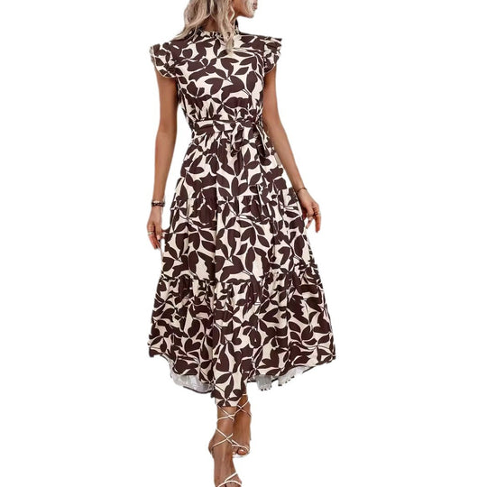 Damen Midikleid mit Stufenrock, geraffter Taillenbindung und Rüschenärmeln Shop Nory