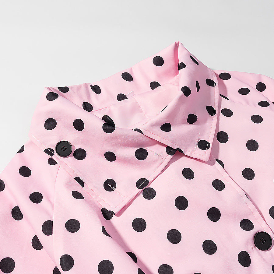 Damen Gepunkteter Trenchcoat-Style mit Bindegürtel und Ballonärmeln Shop Nory