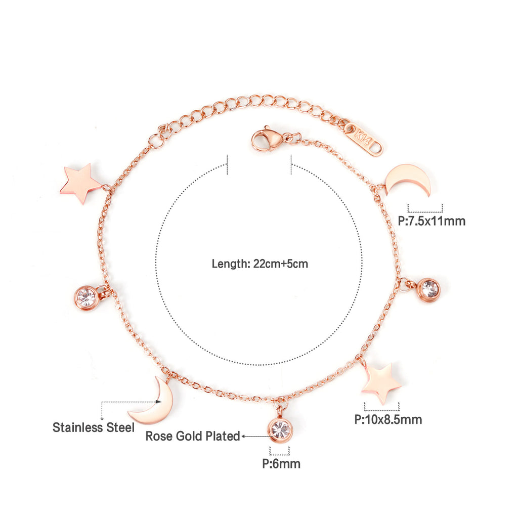 Damen Armband aus rosévergoldetem Edelstahl mit funkelnden Anhängern Shop Nory