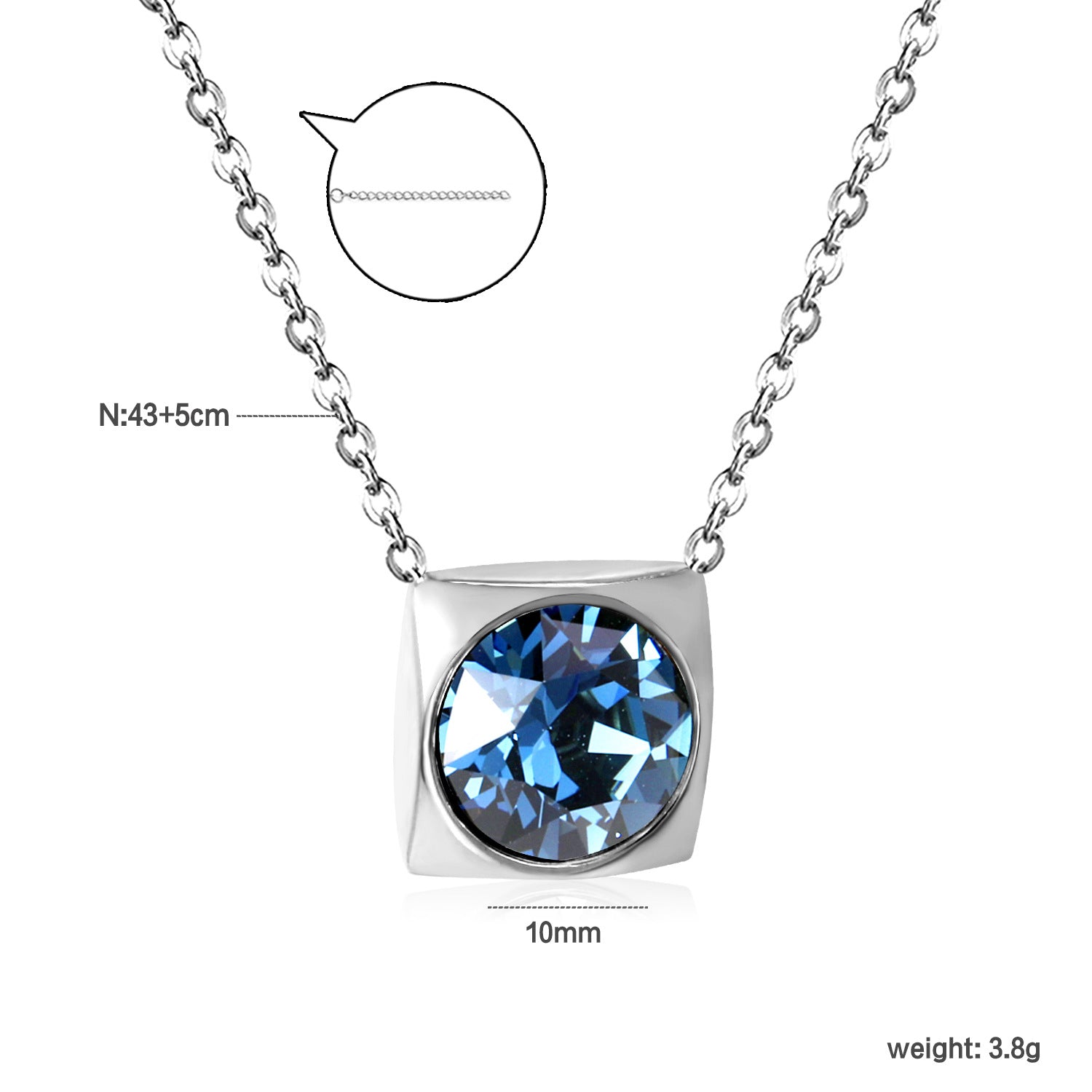 Damen Halskette mit quadratischem Kristallanhänger aus hochwertigem Edelstahl Shop Nory
