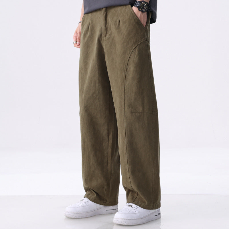Herren Locker geschnittene Utility-Hose mit weitem Bein, markanten Ziernähten und elastischem Bund Shop Nory