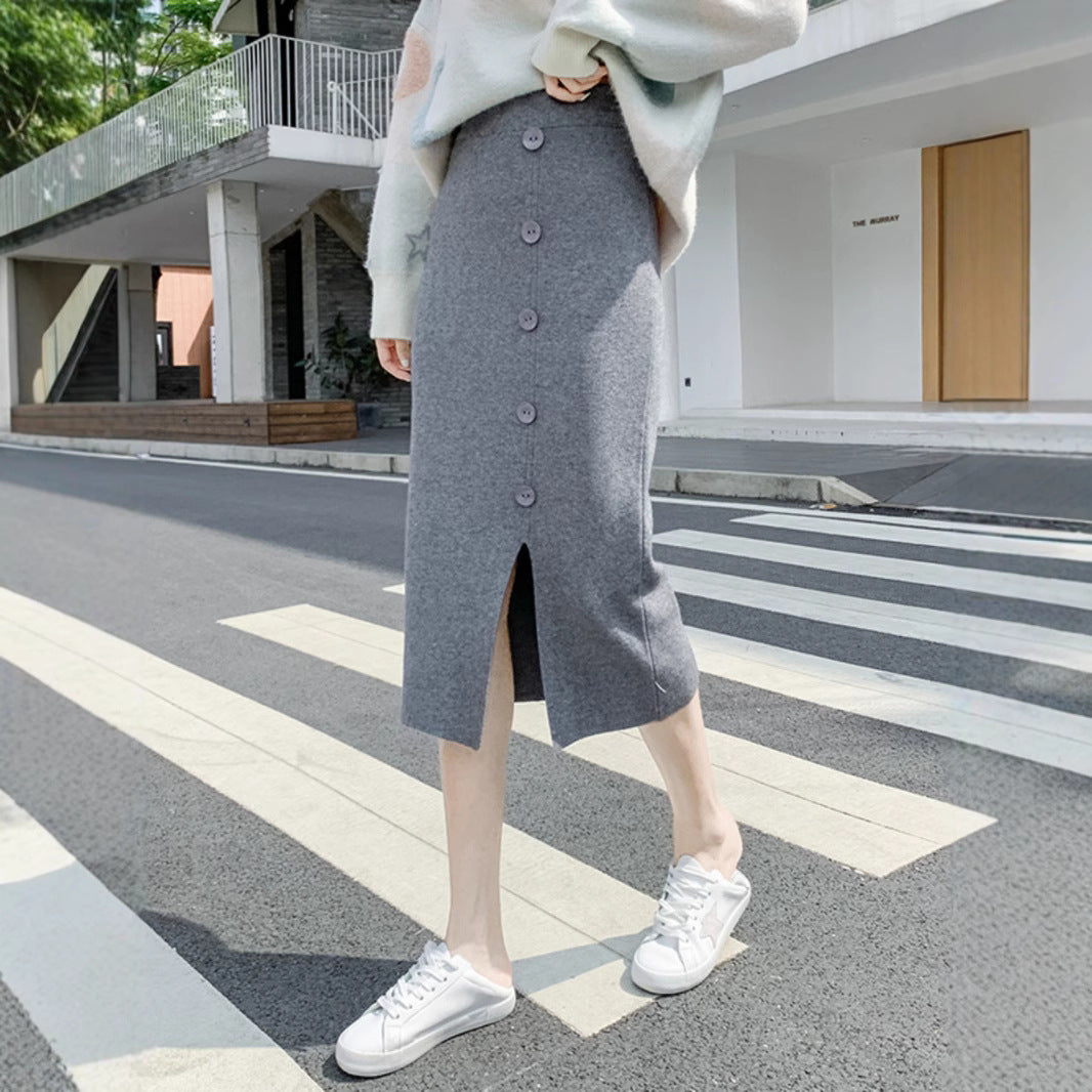 Damen Eleganter Maxi-Rock mit Knopfdetails und Schlitz Shop Nory