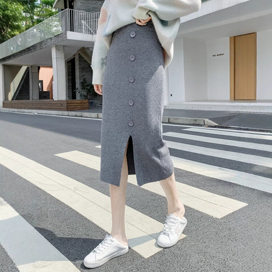 Damen Eleganter Maxi-Rock mit Knopfdetails und Schlitz Shop Nory