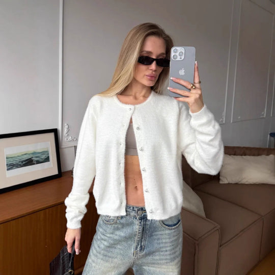 Damen Kuschelige Strickjacke mit Knöpfen Shop Nory