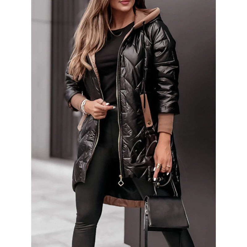 Damen Lässige Steppjacke mit Kapuze und großen Taschen