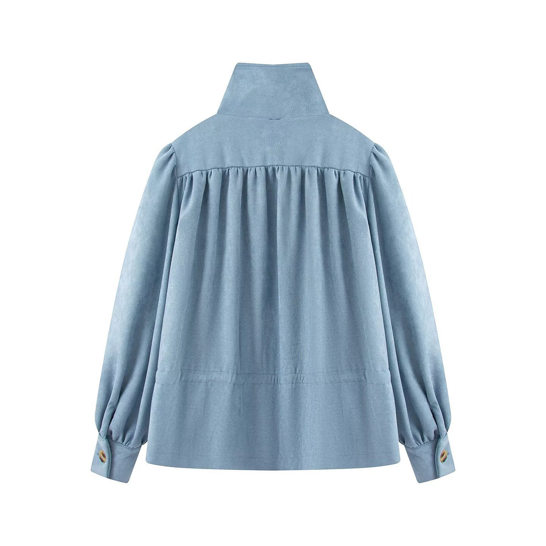 Damen Taillierbare Kurzjacke mit Tunnelzug, Stehkragen und Ballonärmeln Shop Nory
