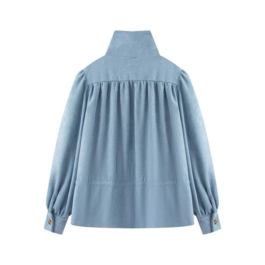 Damen Taillierbare Kurzjacke mit Tunnelzug, Stehkragen und Ballonärmeln Shop Nory