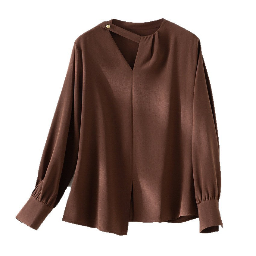 Damen elegante oversized Bluse mit asymmetrischem V-Ausschnitt und Manschetten Shop Nory