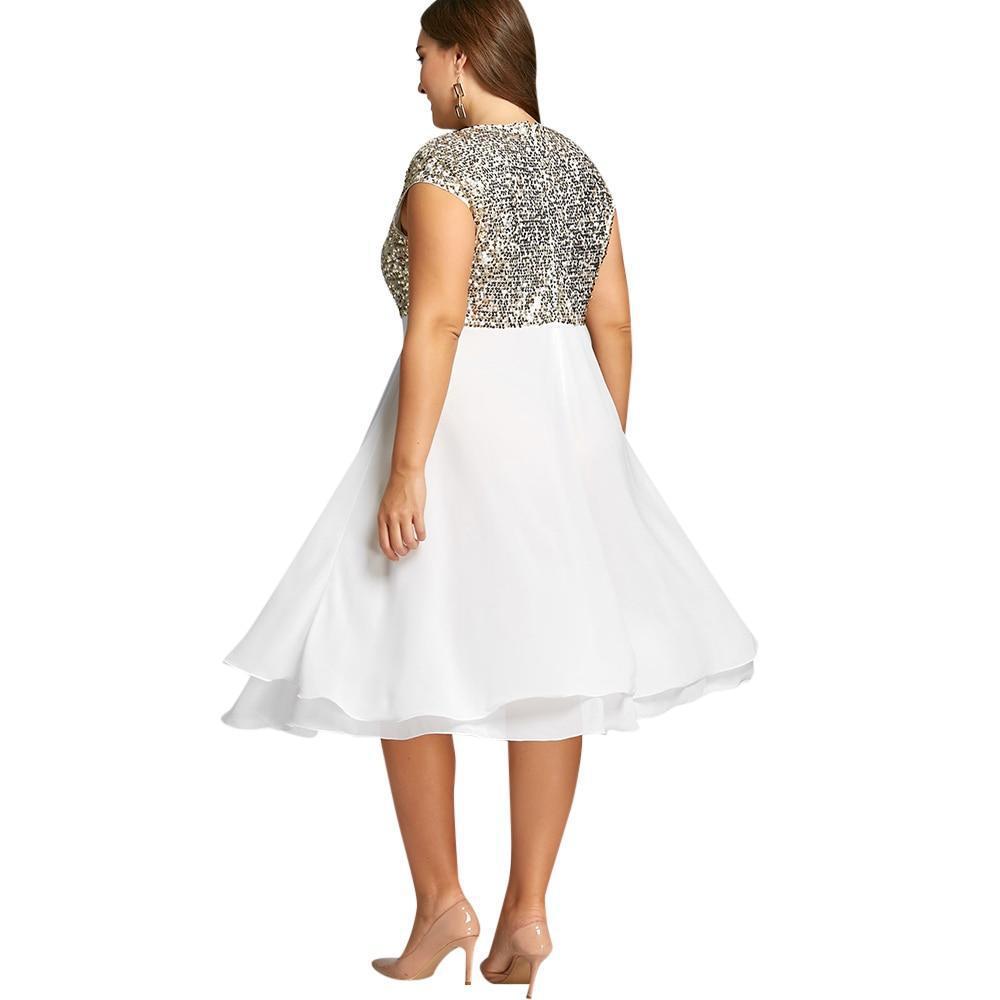 Damen Elegantes Cocktailkleid mit schimmerndem Oberteil und schwingendem Rock Shopnory
