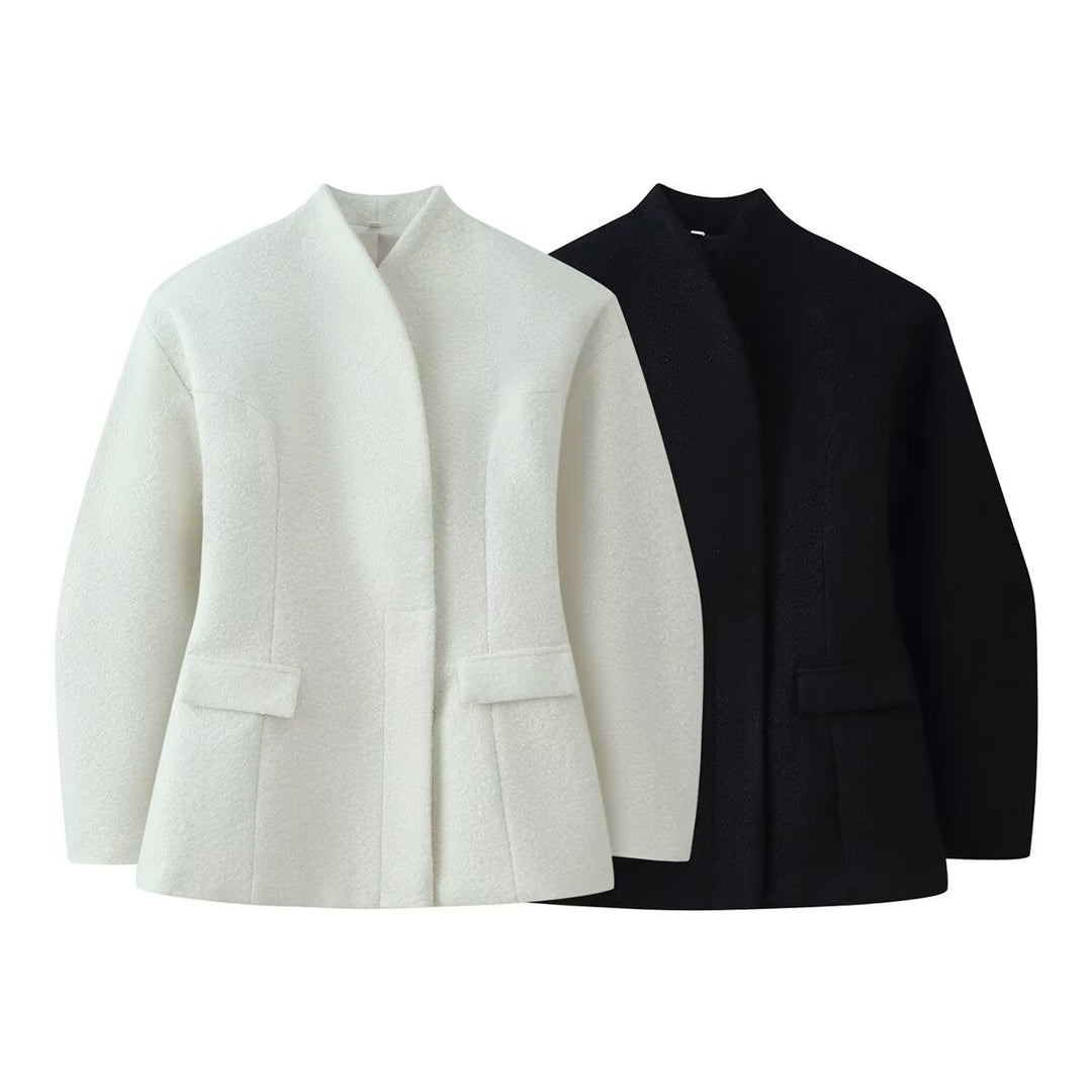 Damen Bouclé-Kurzjacke mit kastiger Silhouette, verdeckter Druckknopfleiste und Pattentaschen Shop Nory