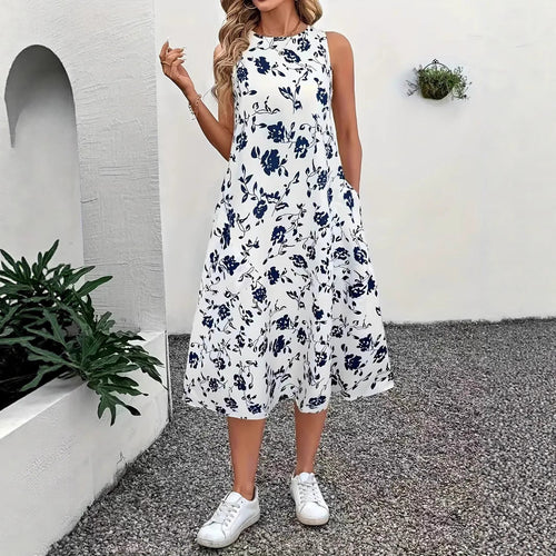 Damen Ärmelloses Maxikleid mit floralem Muster und praktischen Taschen