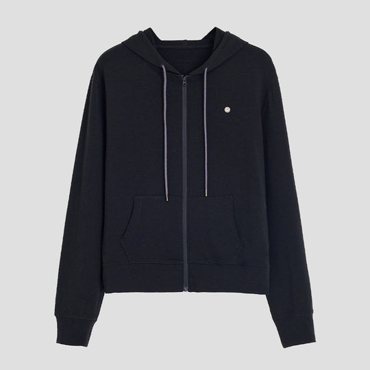 Damen leichte Kapuzen-Sweatjacke aus Slub-Jersey mit durchgehendem Reißverschluss und Kängurutaschen Shop Nory