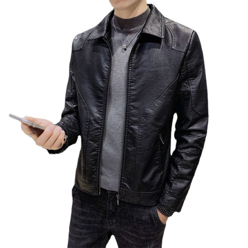 Herren Minimalistisches Lederoptik-Zip-Blouson mit ergonomischen Nahtlinien und Hemdkragen Shop Nory