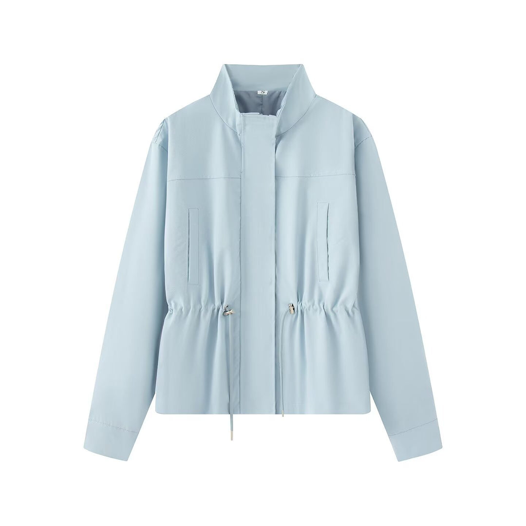 Damen Leichte Übergangsjacke mit Tunnelzug-Taillierung und Stehkragen Shop Nory