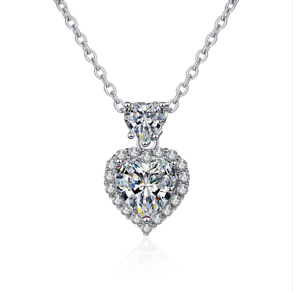 Damen origineller Herzanhänger mit doppeltem Zirkonia-Dekor Shop Nory