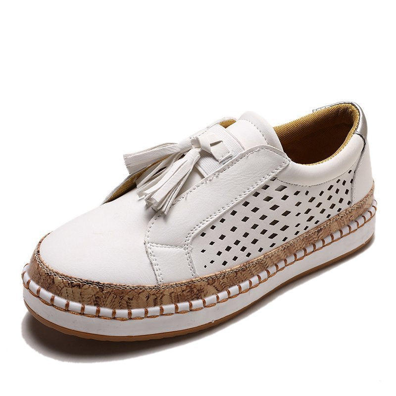 Damen perforierter Tassel-Slip-On Loafer mit Korkoptik-Plateau und gepolstertem Komfortfußbett Shop Nory
