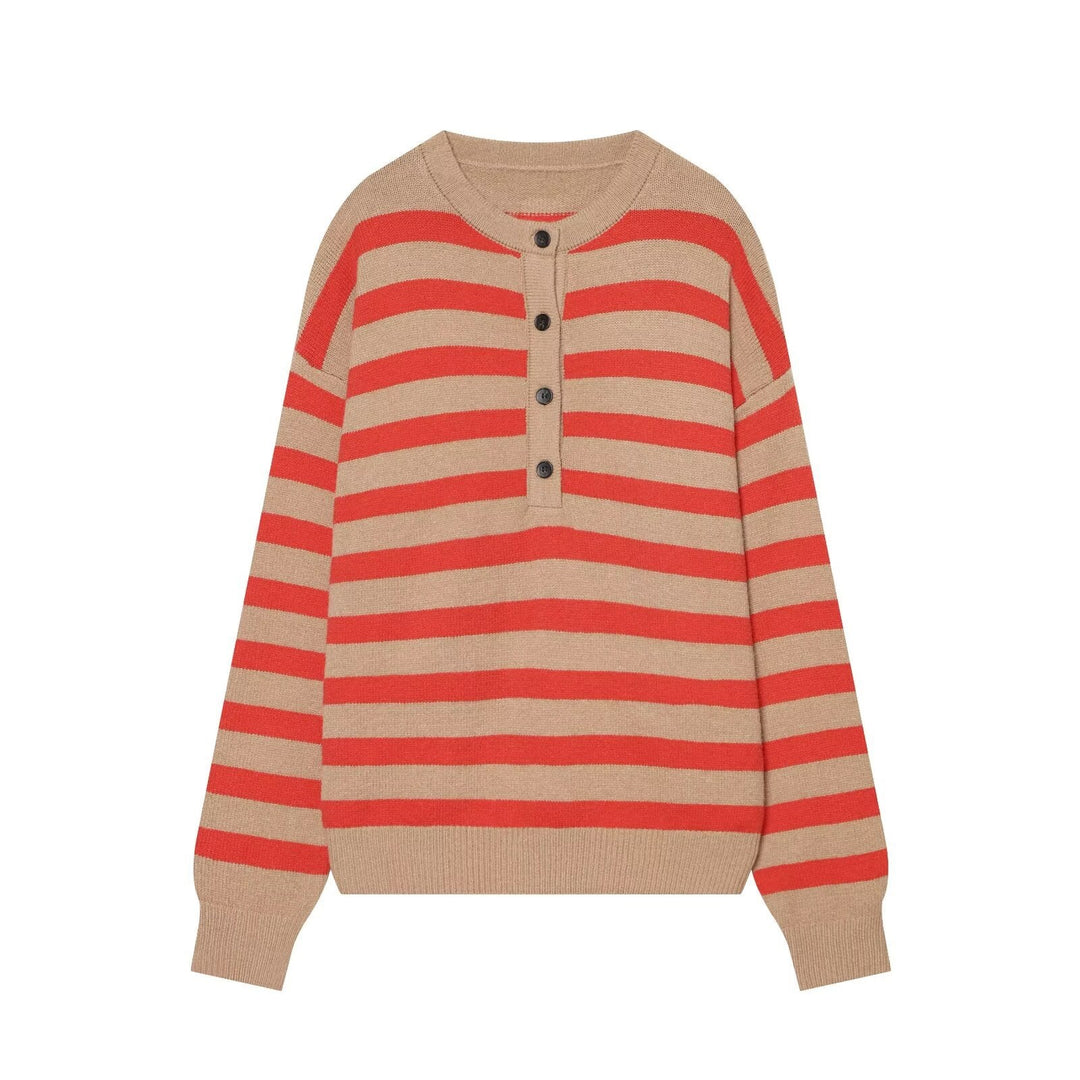 Damen Gestreifter Strickpullover mit Henley-Knopfleiste Shop Nory