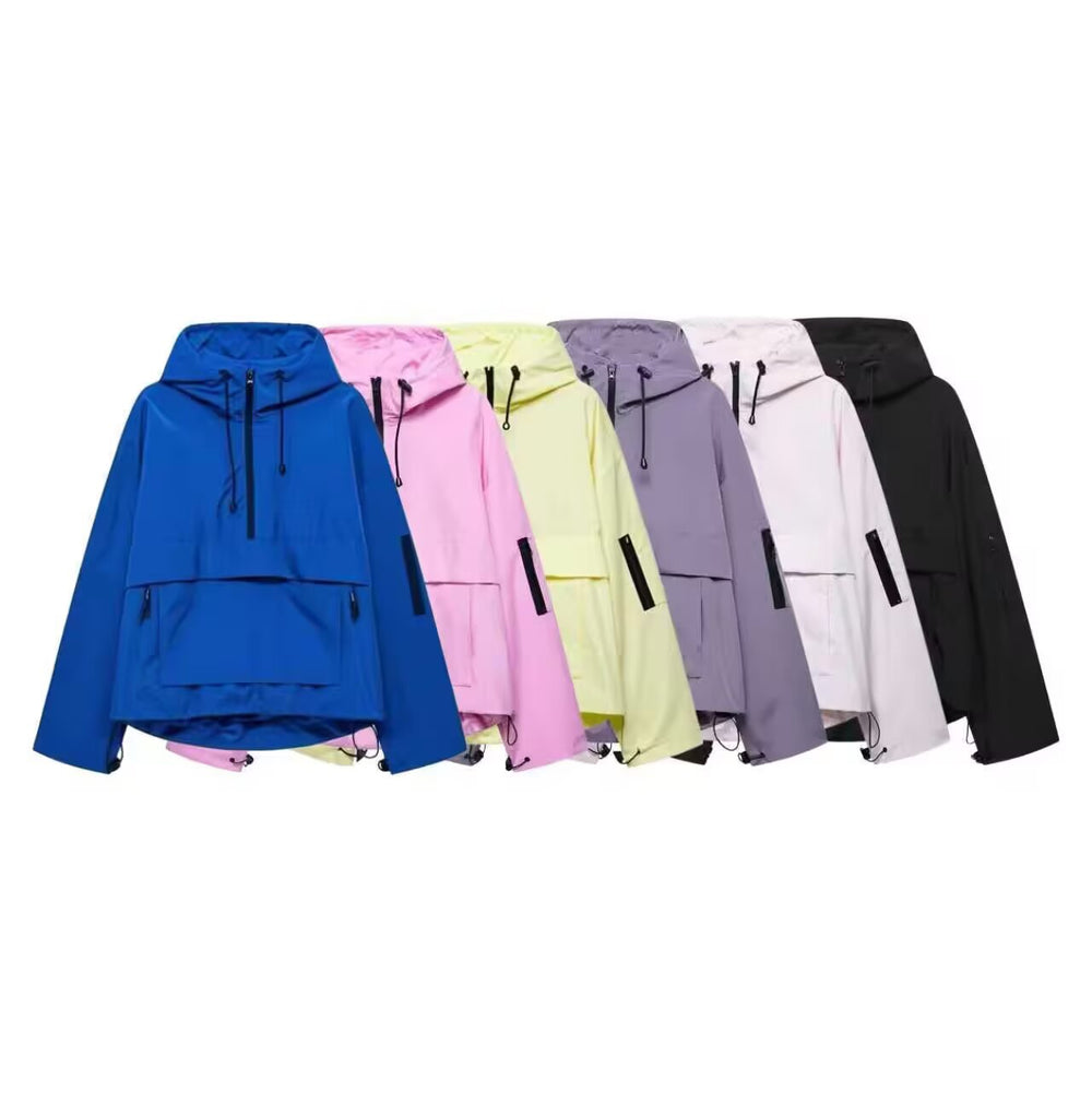 Damen wasserdichter Oversized Anorak mit Kapuze, halbem Reißverschluss und Kängurutasche Shop Nory