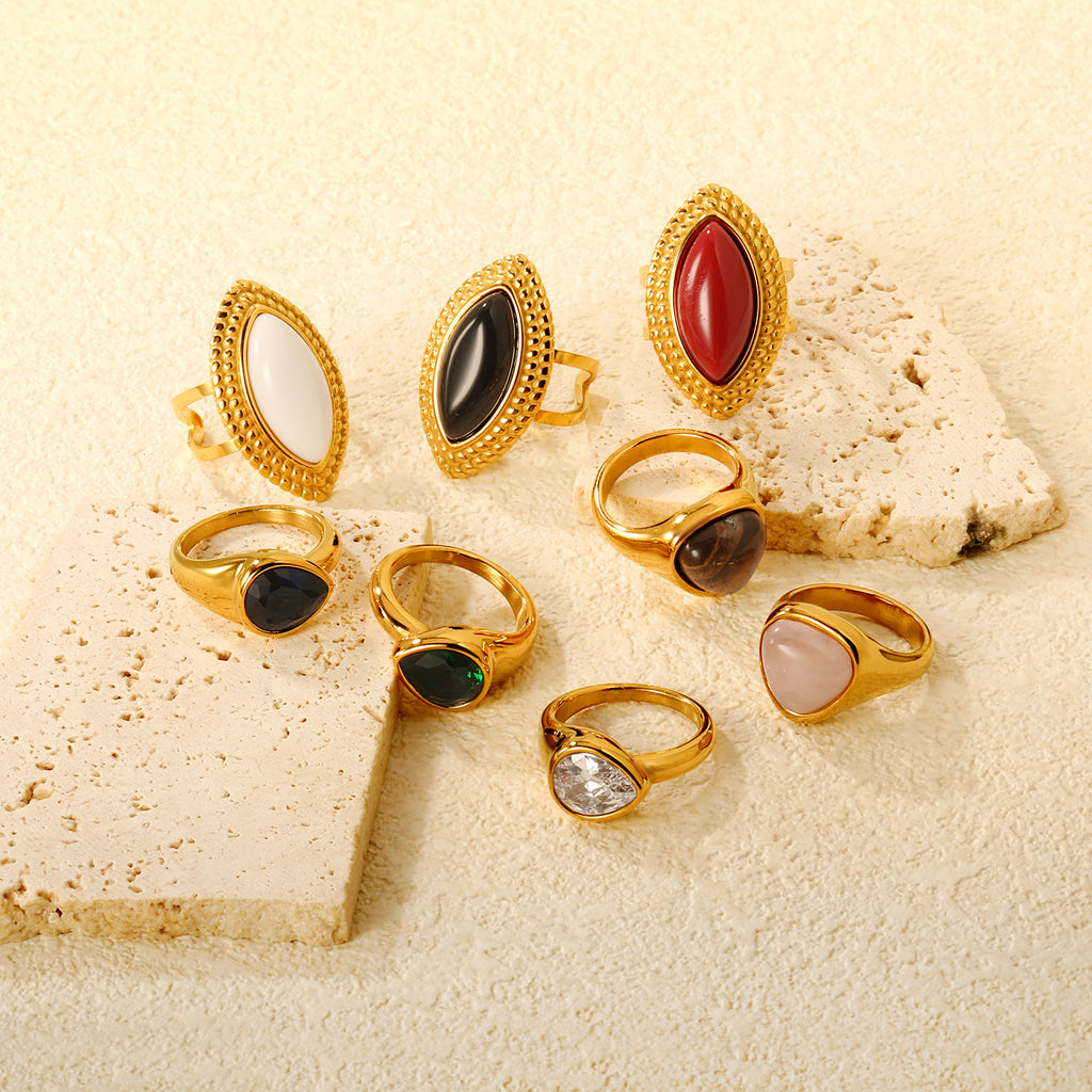 Damen stilvoller Ring mit rosa Quarz und hochwertiger Goldbeschichtung Shop Nory