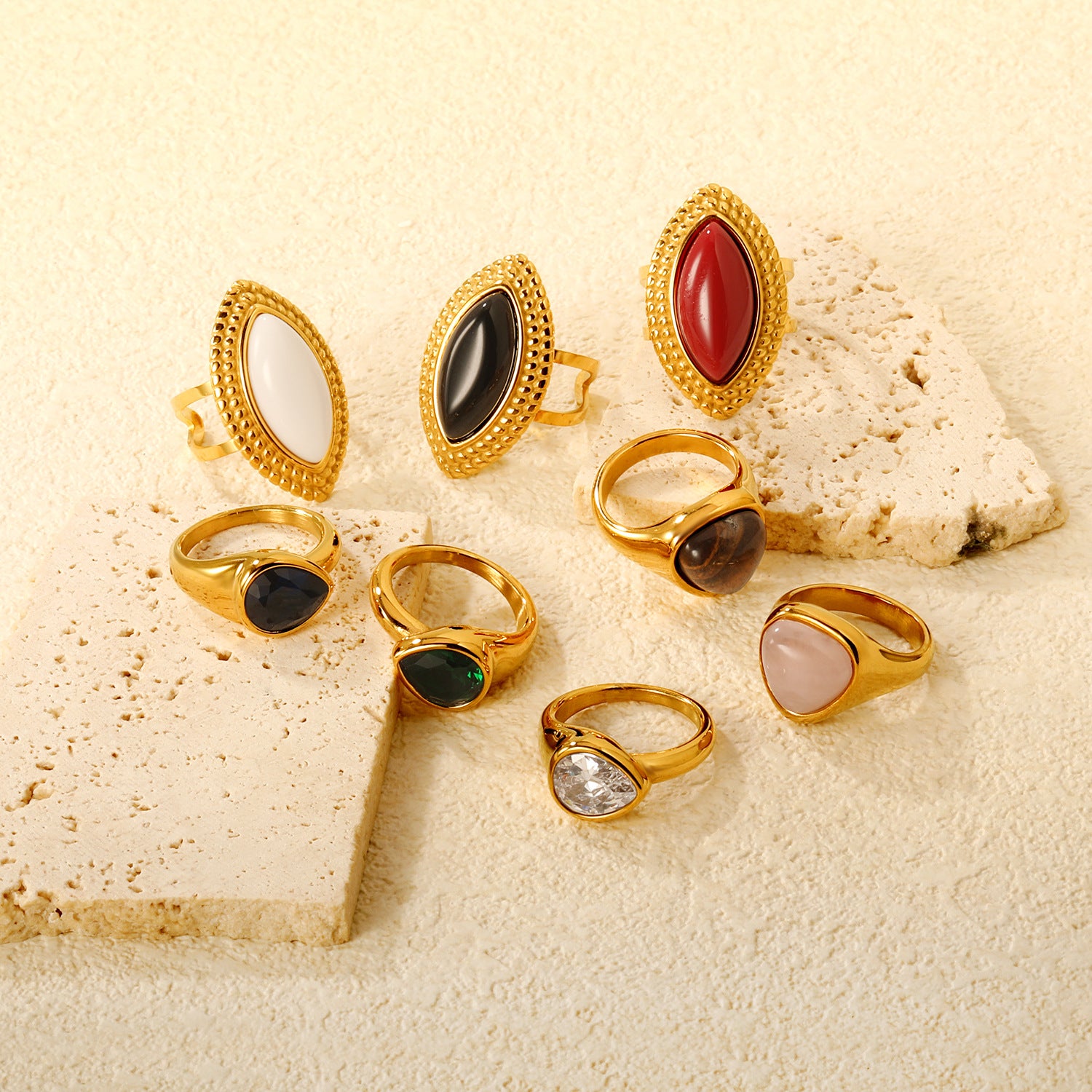 Damen stilvoller Ring mit rosa Quarz und hochwertiger Goldbeschichtung Shop Nory