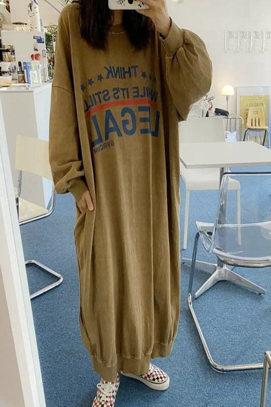Damen Oversized Sweatkleid mit Ballonärmeln und geriffeltem Saum Shop Nory