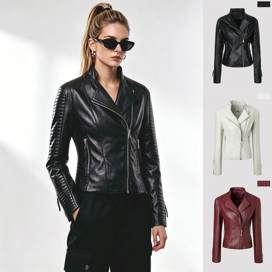 Damen Schmal geschnittene Bikerjacke mit gesteppter Ärmel- und Schulterpartie Shop Nory