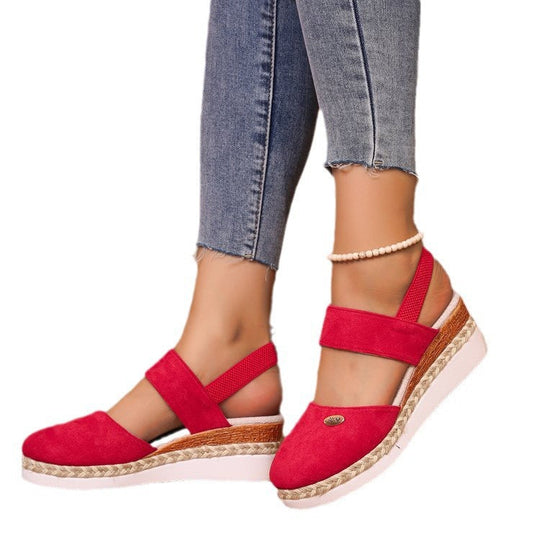 Damen Bequeme Espadrilles mit elastischen Riemen und dekorativem Bastbesatz