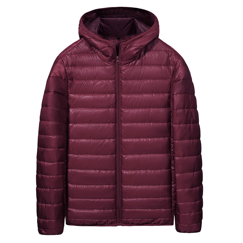 Herren Ultraleichte gesteppte Kapuzenjacke mit horizontaler Kammerschnitt‑Steppung und durchgehendem Reißverschluss Shop Nory