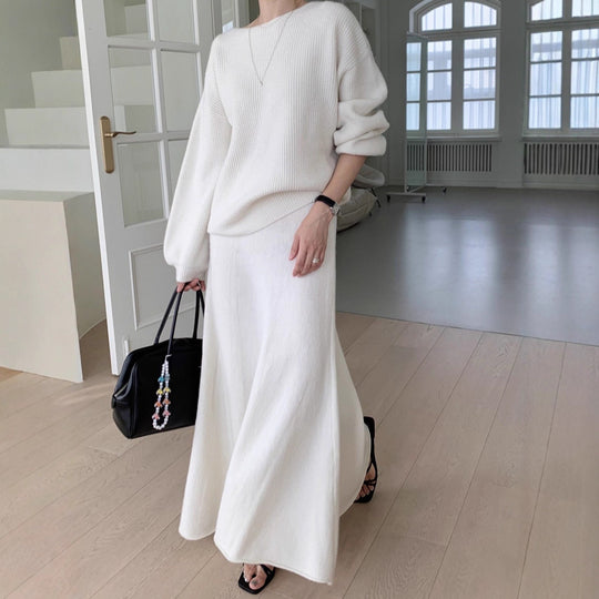 Damen Strick-Set aus Oversize-Ripp-Pullover und fließendem Maxirock Shop Nory