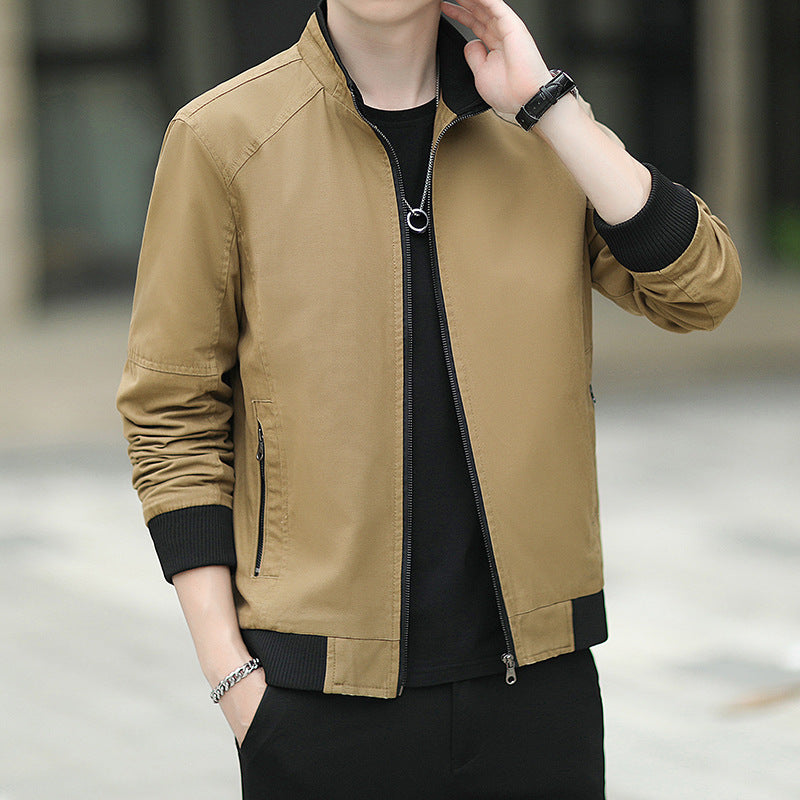 Herren schmal geschnittener Microcanvas‑Bomber mit hohem Stehkragen, verdecktem Reißverschluss und elastischen Rippbündchen Shop Nory