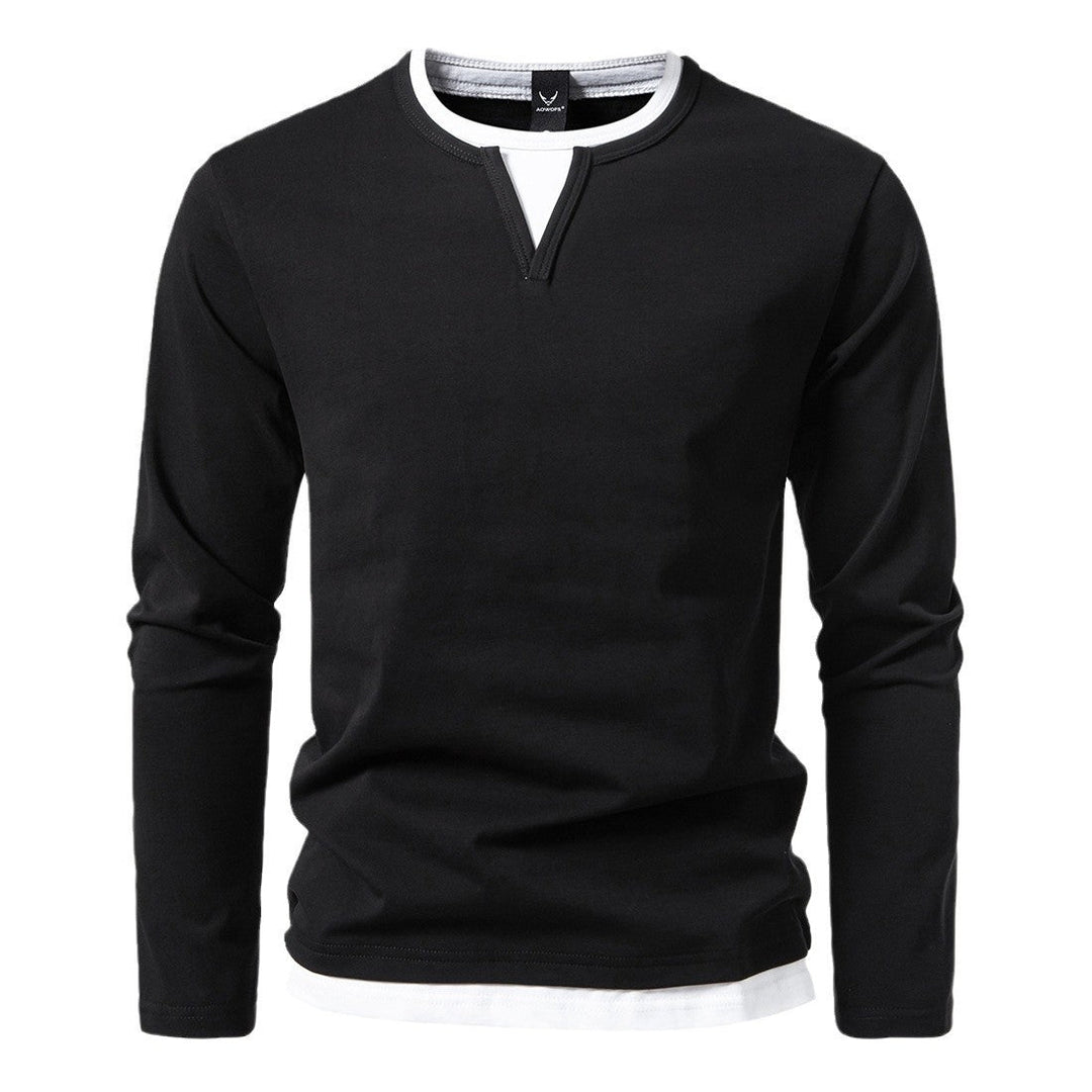 Herren Langarmshirt mit modernem V-Ausschnitt und coolen Layering-Details
