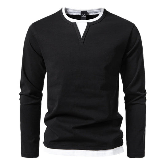 Herren Langarmshirt mit modernem V-Ausschnitt und coolen Layering-Details