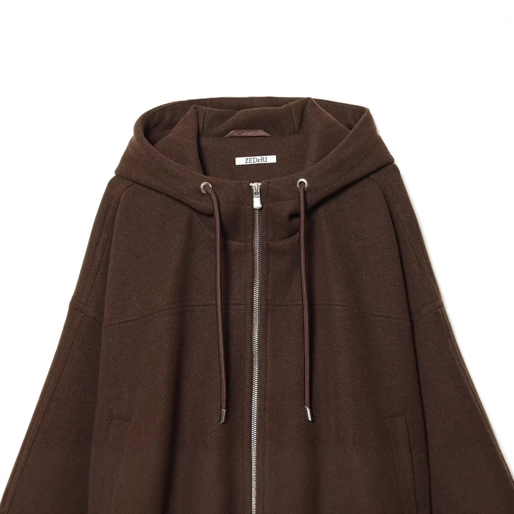 Damen Oversize-Wollmix-Kapuzenjacke mit Reißverschluss und Tunnelzug Shop Nory