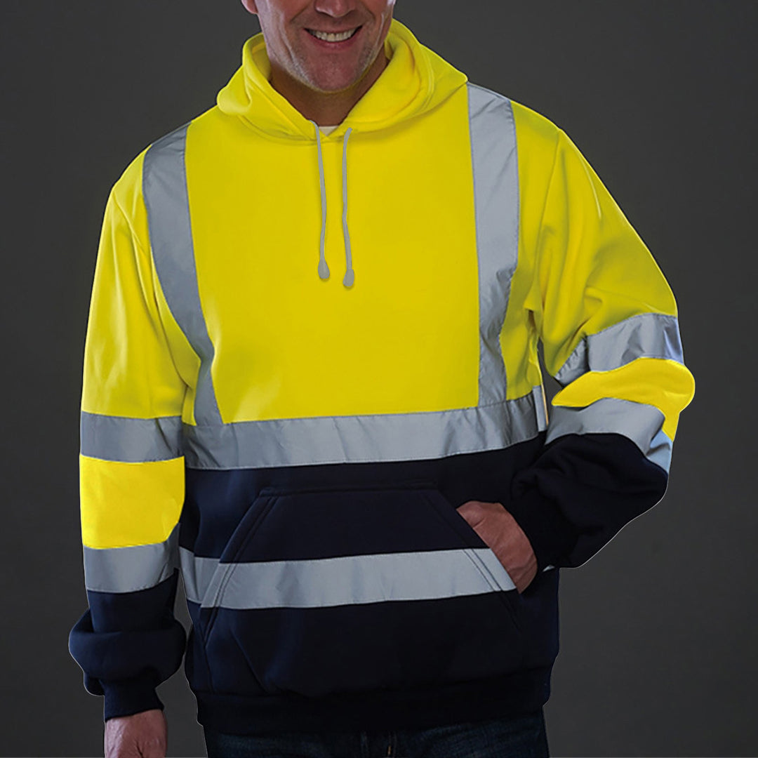 Herren reflektierende Sicherheits-Hoodie mit kontrastreichen Reflektorbändern, Kängurutasche und verstellbarer Kapuze Shop Nory