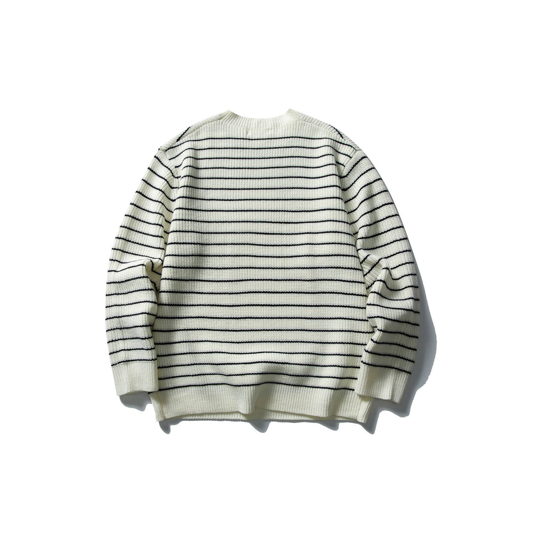 Unisex Gestreifter Strickpullover im Breton‑Look mit grober Rippstruktur und Rundhalsausschnitt Shop Nory