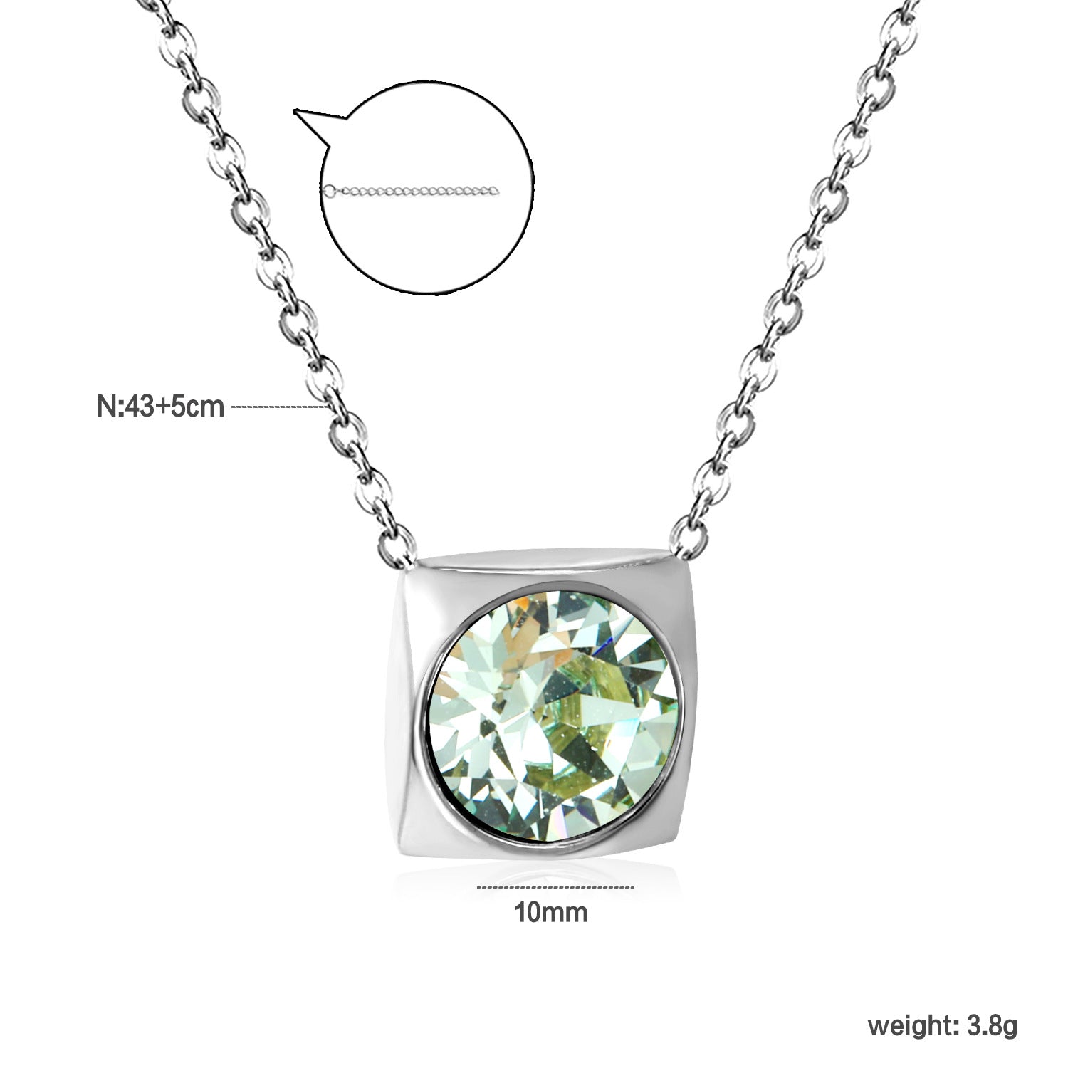 Damen Halskette mit quadratischem Kristallanhänger aus hochwertigem Edelstahl Shop Nory