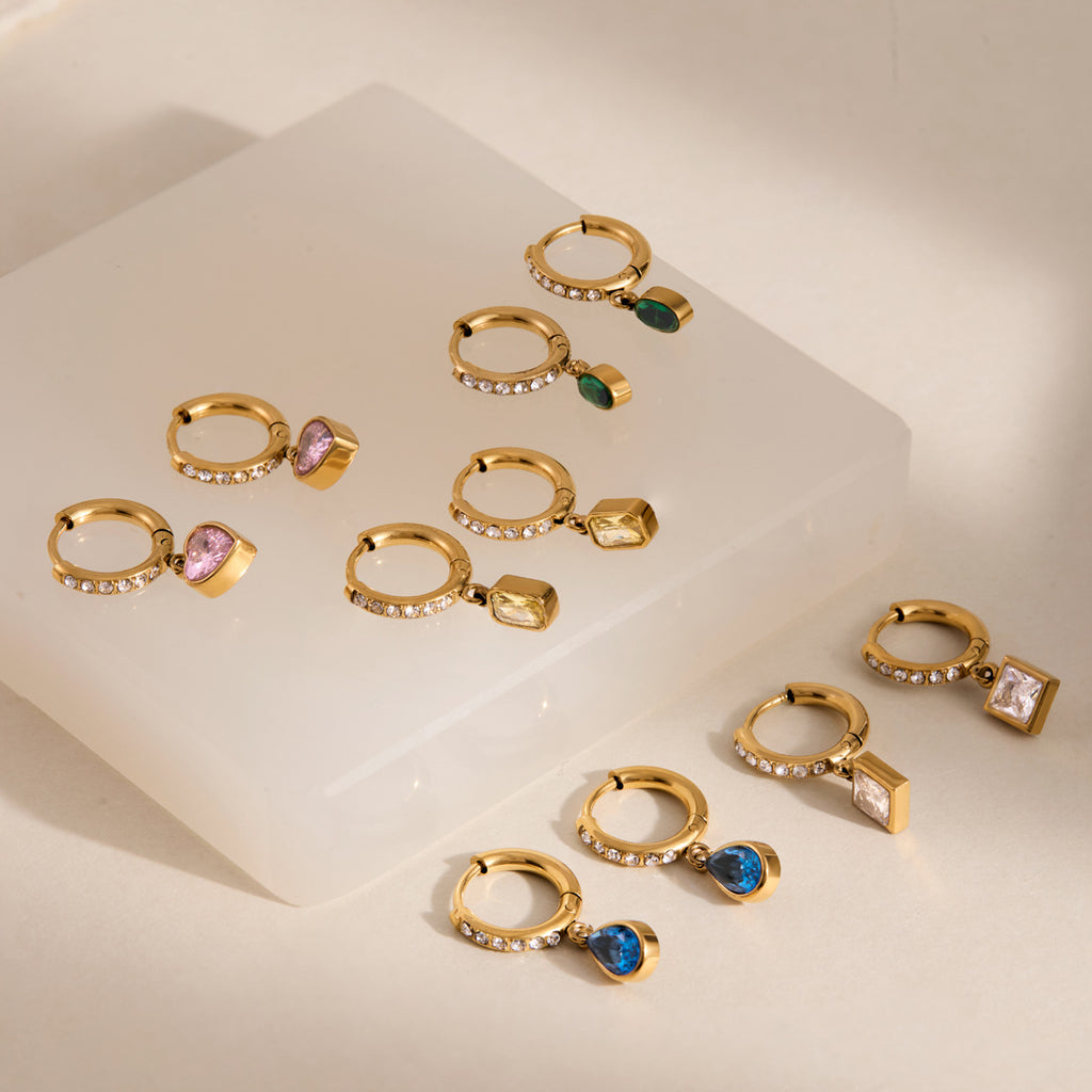 Damen Ohrhänger mit funkelndem Zirkonia und tropfenförmigem Anhänger Shop Nory