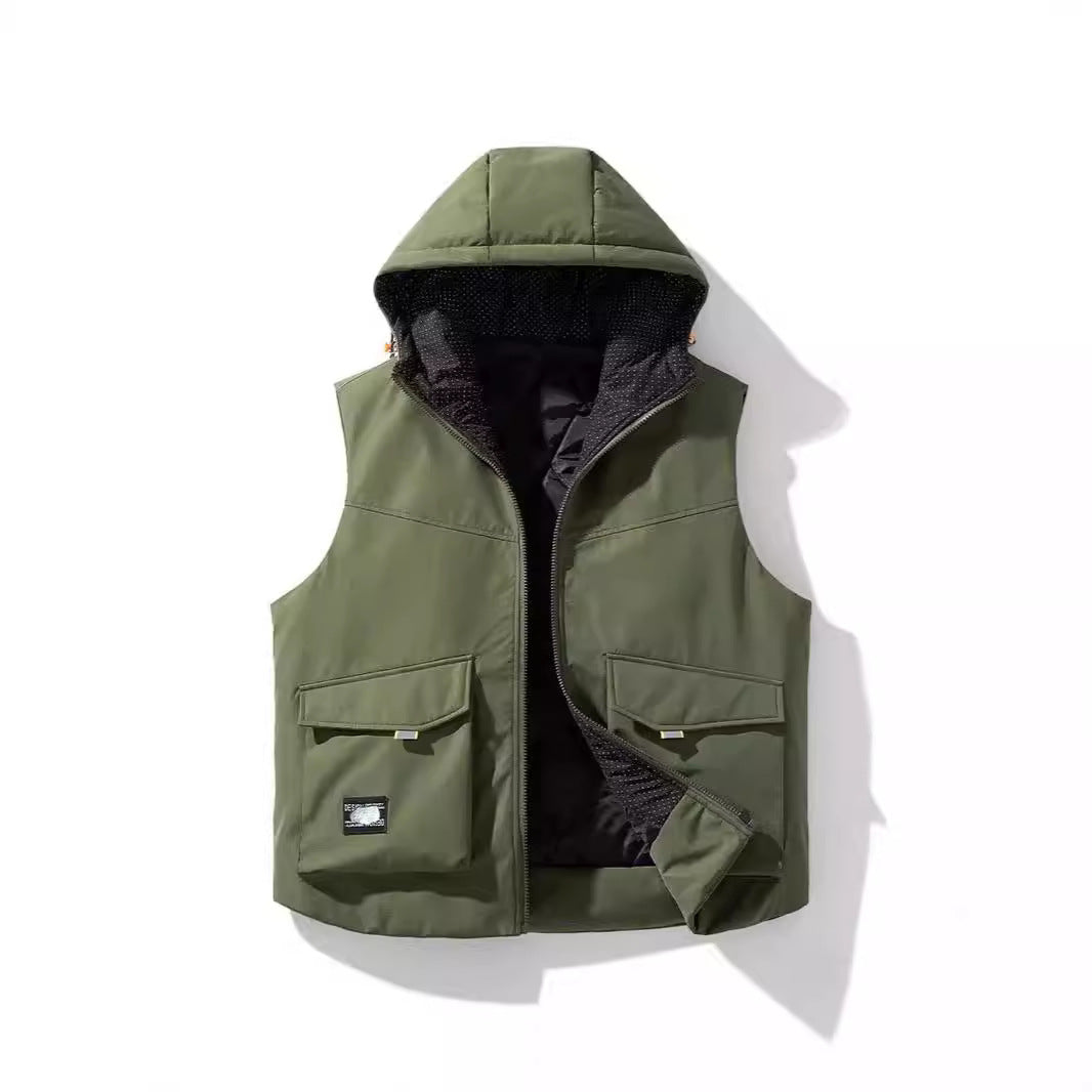 Herren Gefütterte Kapuzen-Utility‑Weste mit Multifunktions‑Taschen und winddichter Außenlage Shop Nory