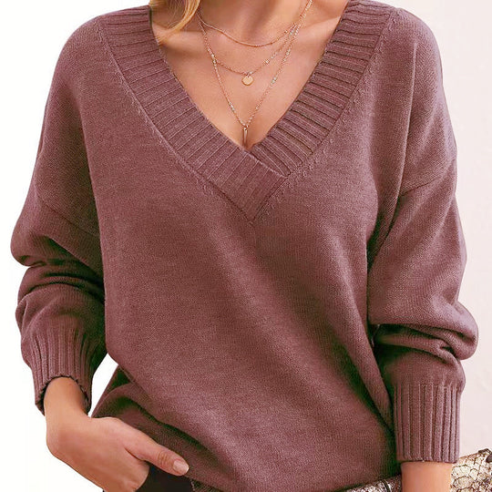 Damen nan Oversized V-Ausschnitt Strickpullover mit gerippten Bündchen Shop Nory