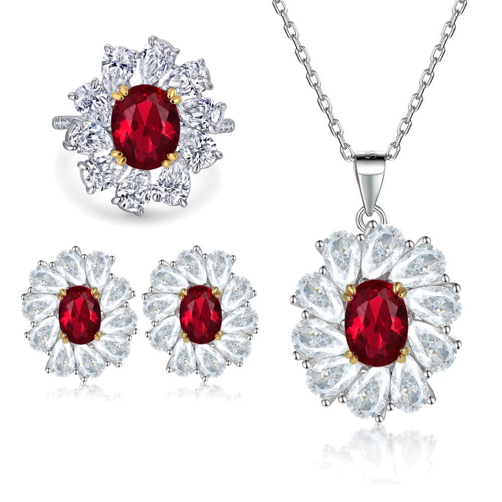 Damen elegante Halskette mit rotem Edelstein und Kristallen Shop Nory