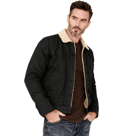 Herren Sherpa-gefütterte Truckerjacke mit Kunstfellkragen Shop Nory