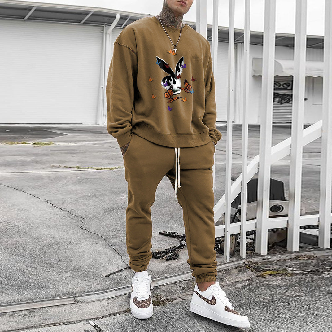 Herren Weit geschnittenes Freizeit-Set aus Baumwollfleece mit grafischem Frontprint und Kordel-Jogger Shop Nory