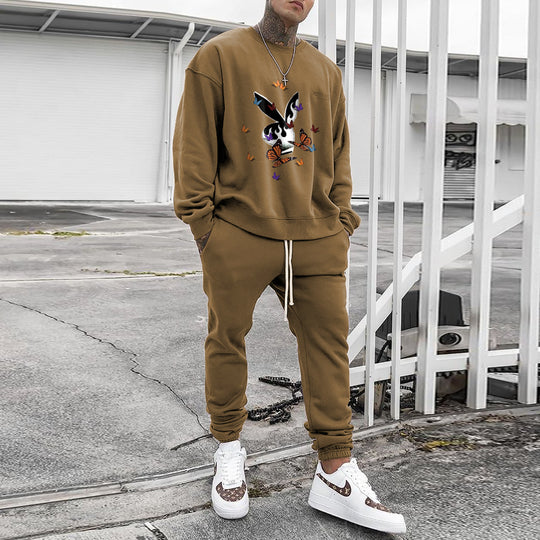 Herren Weit geschnittenes Freizeit-Set aus Baumwollfleece mit grafischem Frontprint und Kordel-Jogger Shop Nory