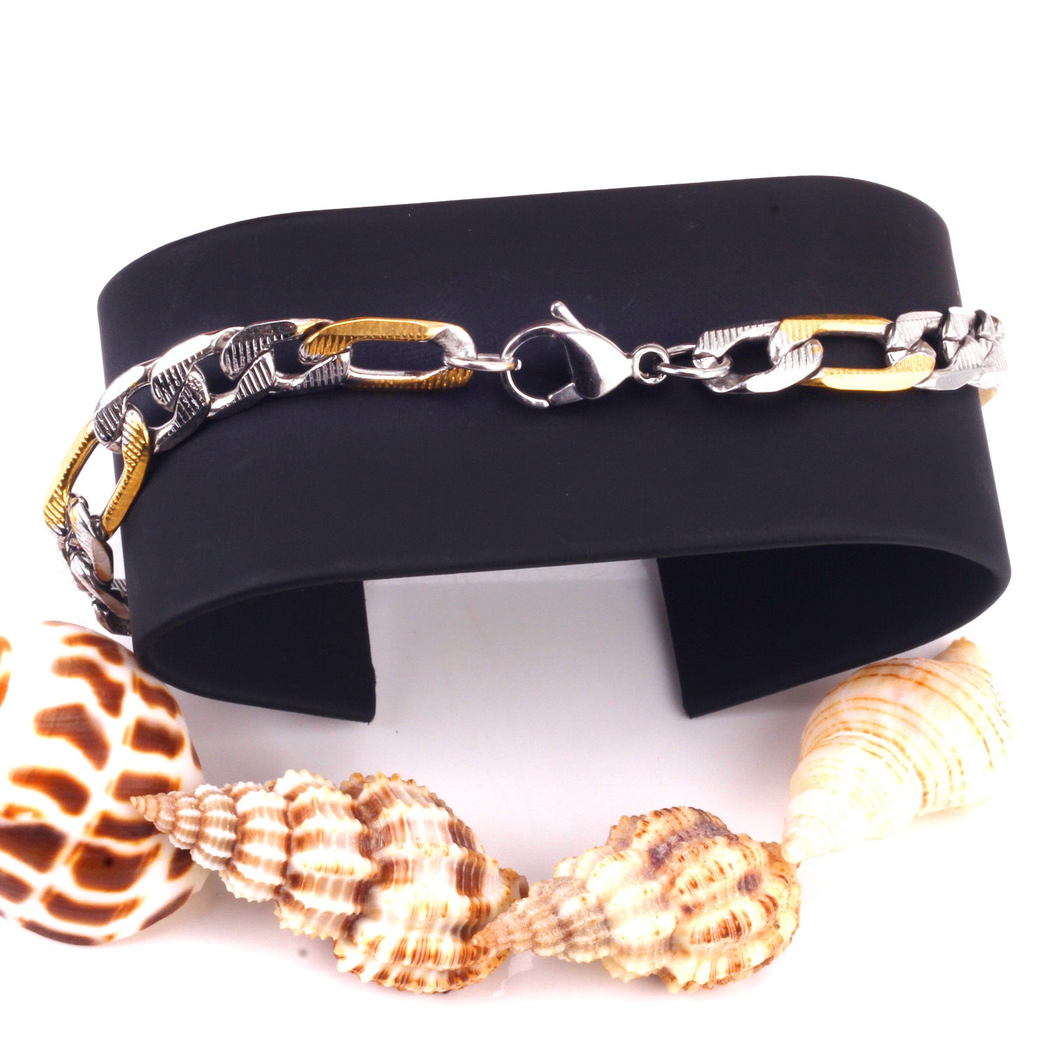 Damen Edelstahl Armband mit 18k goldplattierten Akzenten und verstellbarem Verschluss Shop Nory