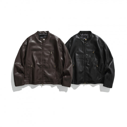 Herren Kurzblouson aus veganem Leder mit Stehkragen, drei Reißverschlusstaschen und Zwei-Wege-Reißverschluss Shop Nory