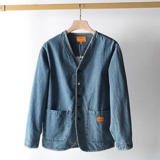 Herren Leichtes Jeans-Sakko im Overshirt-Stil mit V‑Ausschnitt und aufgesetzten Taschen Shop Nory