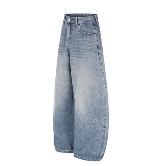 Damen Extraweite High-Waist Denim-Culotte mit Palazzoschnitt und Stern‑Nietenverzierung Shop Nory